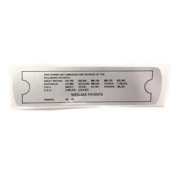 Rocker Cover Sticker "PATENTS"